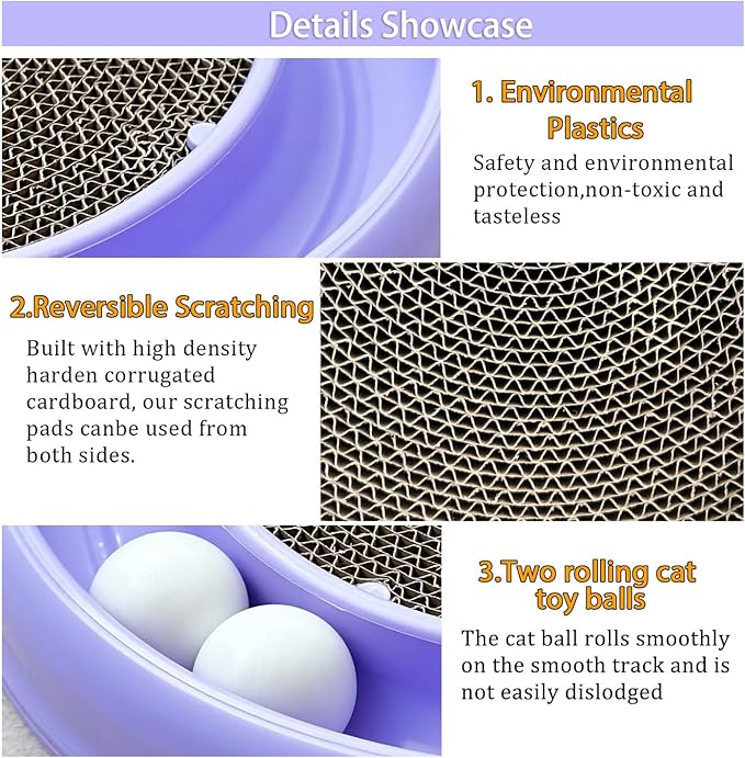 Interactive Cat Ball Track Toy for Indoor Cats, Cat Scratching Board & Exercise Set for Bored Indoor Adult and Kitten Mental & Physical Stimulation, with Spare Ball to Prevent Loss (Purple)