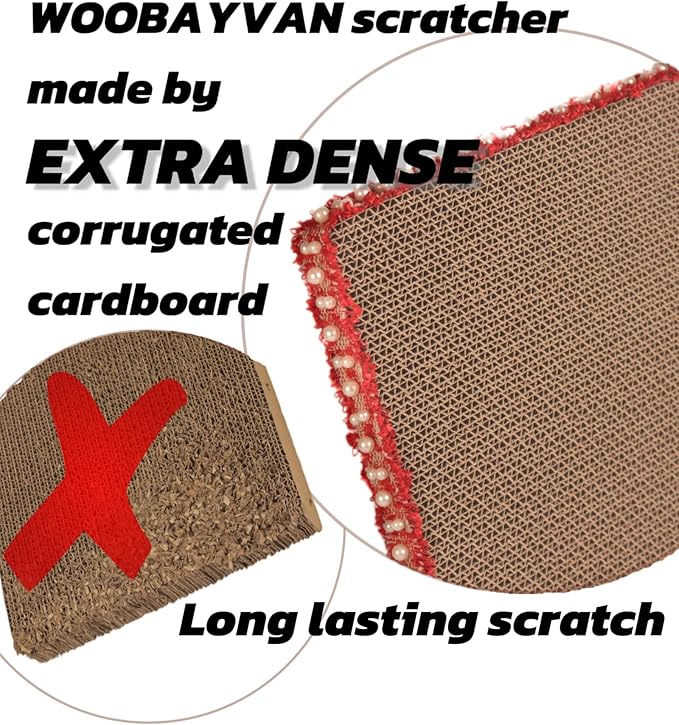 Classic Red Cat Scratch Pad, Stylish Boho Lace with Pearl Large Cardboard Cat Scratcher, Cat Scratchers for Indoor Cats, Durable Cat Scratching Board, Horizontal Scratch Pad for Cats