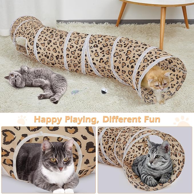 Glittme Cat Tunnel, Cat Tunnels for Indoor Cats, S-Shape Cats Cave with Cat Toys, Foldable Cat Tubes and Tunnels for Cats, Rabbit, Puppy, Guinea Pig