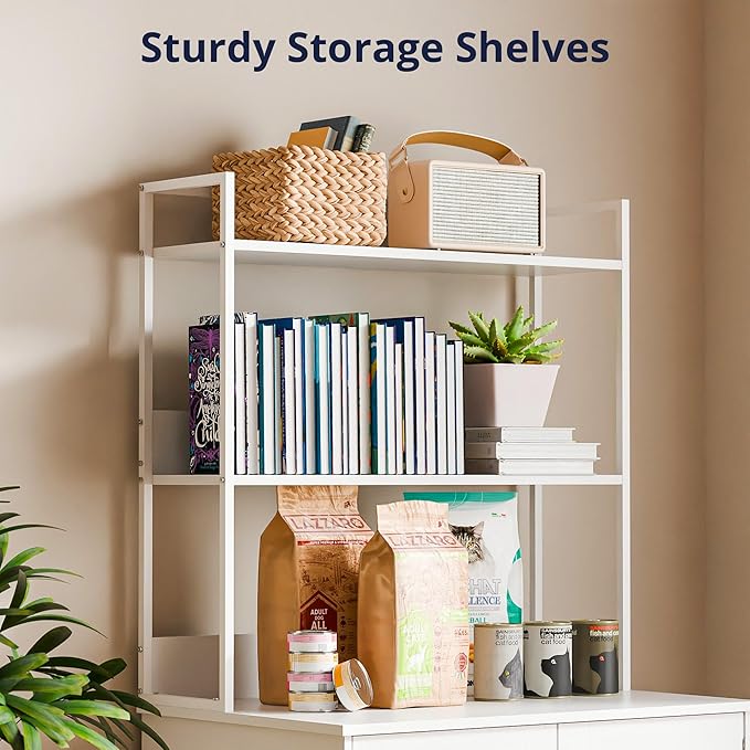 Cozy Castle Litter Box Enclosure, 57'' Cat Litter Box Furniture with Large Cabinet, Shelves, Hidden Cat House for Most of Litter Boxes, Wooden Pet Washroom Indoor, White, No-Hook