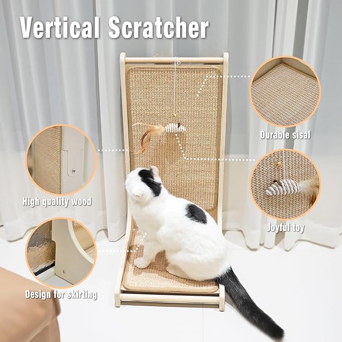 Meeyoview Cat Scratcher, 27.5 Inch L Shape Cat Scratch Pad, Sisal Cat Scratching Board with Mouse Toy, Vertical Cat Scratcher for Indoor Cats
