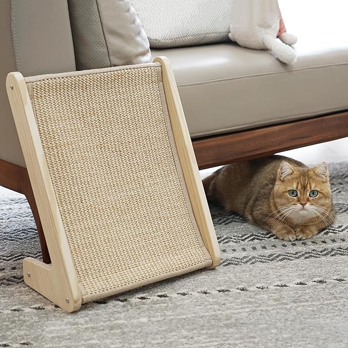 PETKARAY Cat Scratcher, Sisal Scratching Ramp, L Shape Scratch Pad for Indoor Cats, Kitten Wall Furniture Protector Small