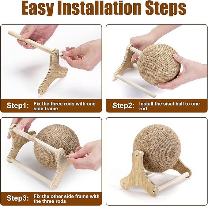 Outamateur Cat Scratcher Ball Toy, Sisal Cat Scratching Ball with Stable Stand, Interactive Exercise Toy for Small Pet Interactive Exercise and Play