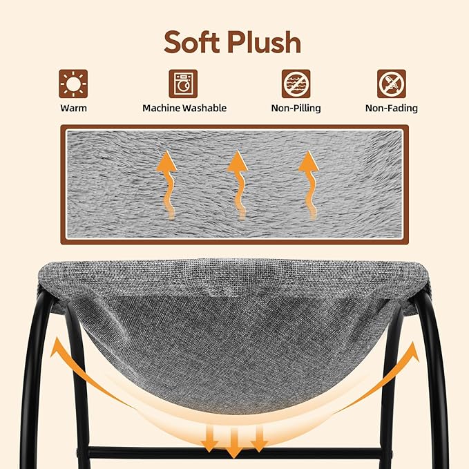 Raised Cat Hammock Bed, Pet Bed for for Indoor Cats, Standing Cat Cot with Washable Plush,17.1 x 17 x 9.5 inches