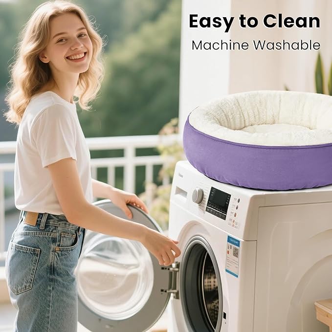 Love's cabin Round Donut Cat and Dog Cushion Bed, 20in Pet Bed for Cats or Small Dogs, Anti-Slip & Water-Resistant Bottom, Super Soft Durable Fabric Pet beds, Washable Luxury Bed Lavender