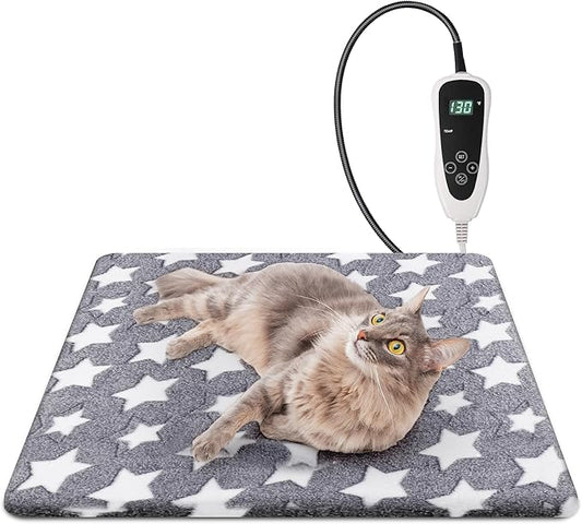 Cat Heating Pad, Waterproof Pet Heating Pad for Cats Dog Indoor, 11 Adjustable Temperature Cat Warming Bed Mat with Timer, Indoor Heated Bed with Chew Resistant Cord (S: 18'' L X 18W '')