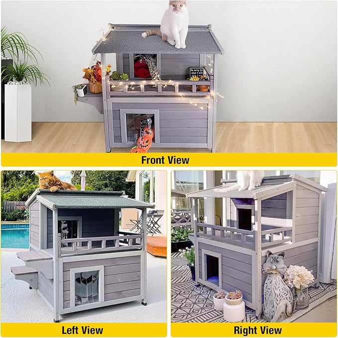 Aivituvin Cat House Indoor 2 Story Feral Cat Shelter for Winter Outdoor Large Size Cat Enclosure for Multiple Cats