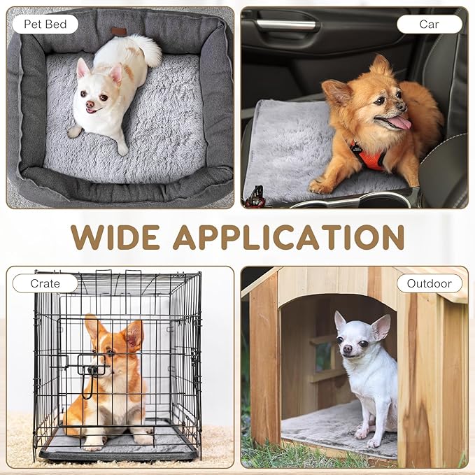 4 Pack Self Warming Cat Bed Pad Self Heating Dog Mat with Fluffy Faux Fur Plush Cat Calming Bed Thermal Mat Washable Pet Pad Anti Slip Bottom for Outdoor Indoor Pets(Grey,19" X 29")