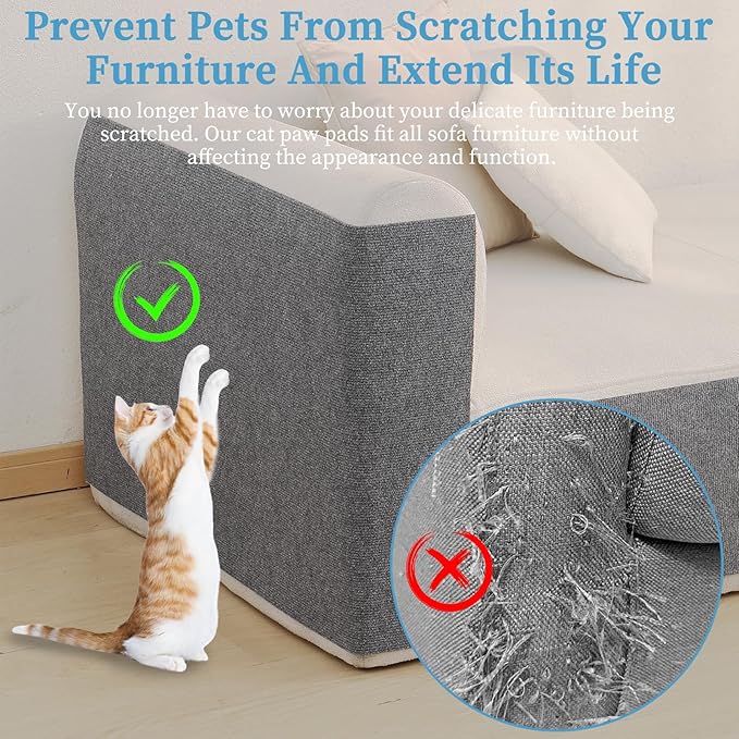 Cat Scratching Mat - Trimmable Self Adhesive DIY Climbing Cat Scratcher Pad for Cat Tree Shelves and Post Cat Scratch Furniture Protector