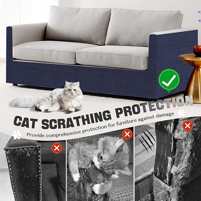 Cat Scratch Couch Protector 78.7"x15.8" – Self-Adhesive Furniture Protector from Cat Scratching, DIY Couch & Wall Shield, Trimmable Anti Scratch Mat for Indoor Sofa Bed Carpet，Navy