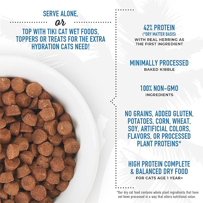 Tiki Cat Born Carnivore High Protein Dry Cat Food, Herring & Salmon Meal, 2.8 lbs. Bag