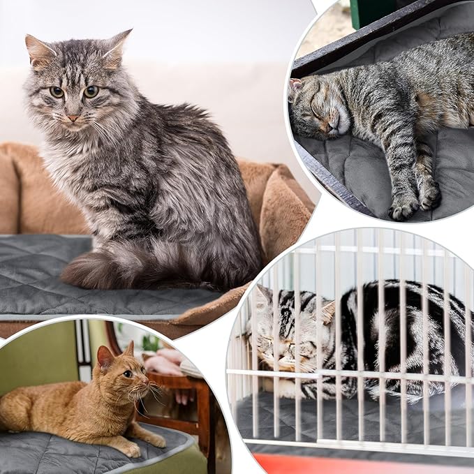 4 Pack Self Heating Cat Pad Self Warming Dog Mat Reflects Body Heat Extra Warm Thermal Pet Pad Washable Dog Cat Bed Crate Bed Mat Blanket(Gray,16 x 20 Inch)