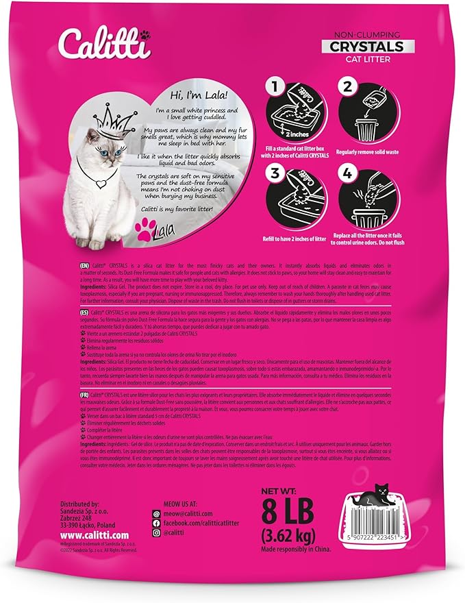 Crystals Premium Cat Litter Non-Clumping - Maximum Odor Control, 99.9% Dust Free, Soft on Paws, Unscented 32 lb (4 x 8 lb Packs)