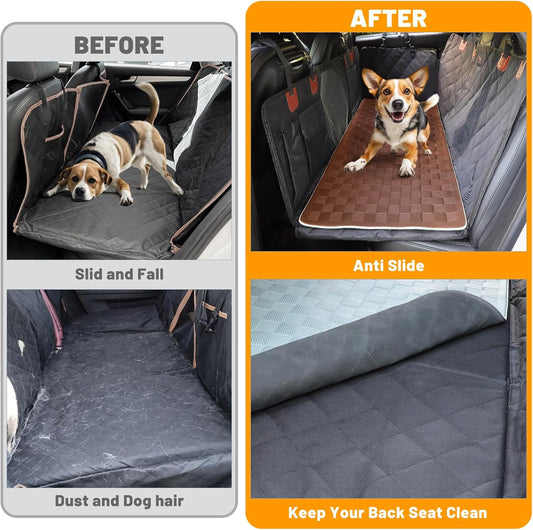 Non-Slip Pet Bed Mat for Back Seat Extender, Hair Resistant Dog Blanket for Hard Bottom Dog Car Seat Cover, Anti Slip Pet Linner Backseat Cover Brown Plaid