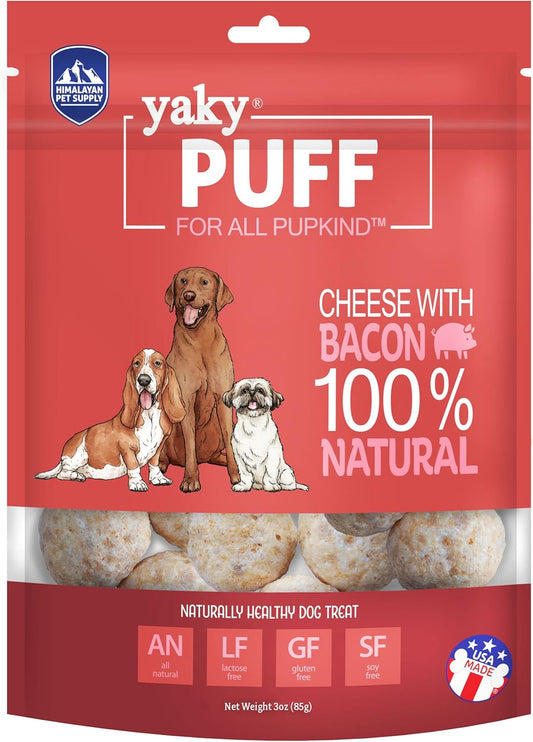 yakyPUFF Himalayan Cheese Treats | Lactose Free | Gluten Free | Grain Free | REAL BACON | USA MADE | For All Breeds | Bacon Flavor Crispy Puffed Treat