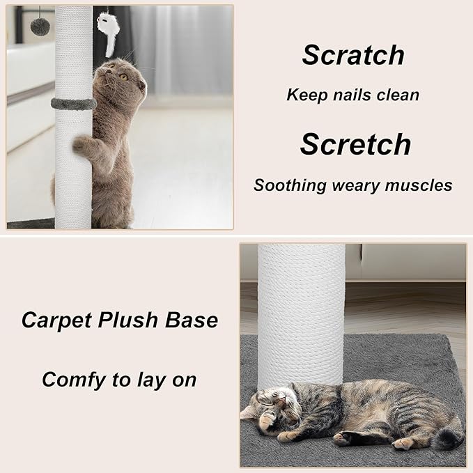 Cat Scratching Post 34 Inches Heavy Duty and Thicker Cat Scratching Post Sisal Rope with Hanging Ball and Mice Scratching Post for Indoor Cats and Adult(Grey)