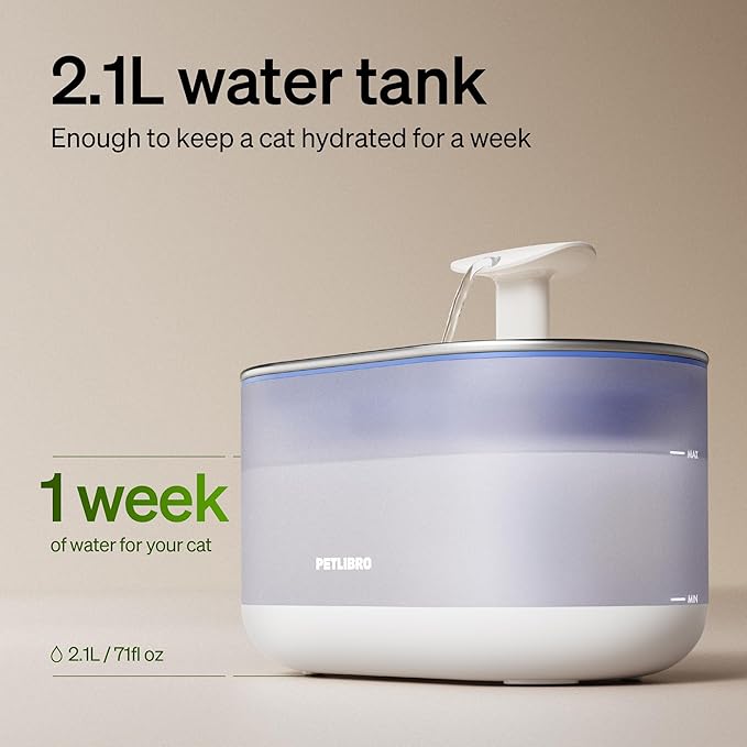 PETLIBRO Cat Water Fountain Stainless Steel,Ultra Quiet,71fl oz/2.1L Automatic Cat Fountain,Two Flow Modes,BPA-Free Capsule Metal Healthy Pet Water Fountain for Cats Inside with 4 Large Filters