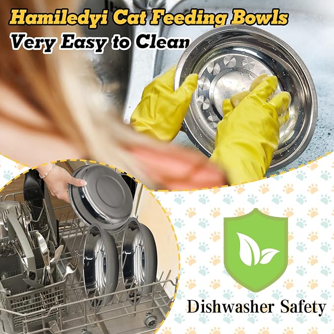 Hamiledyi 12 Pcs Stainless Steel Cat Bowls Replacement Whisker Fatigue Relief Cat Plates Pet Water Dish Shallow Kitten Bowls Pet Bowls for Dogs Cats and Other Small Animals (7.68 Inch Diameter)