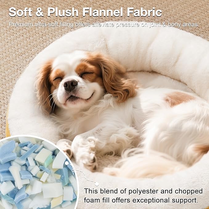 Love's cabin Round Donut Cat and Dog Cushion Bed, 25in Pet Bed for Small or Medium Dogs, Anti-Slip & Water-Resistant Bottom, Soft Durable Fabric Pet Beds, Washable Calming Cat & Dog Bed Yellow