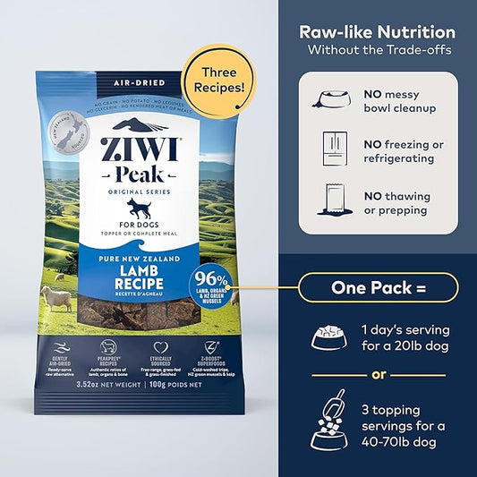 ZIWI Peak Air-Dried Dog Food – Lamb - All Natural, High Protein, Grain Free, Limited Ingredient w/Superfoods (3.5oz)