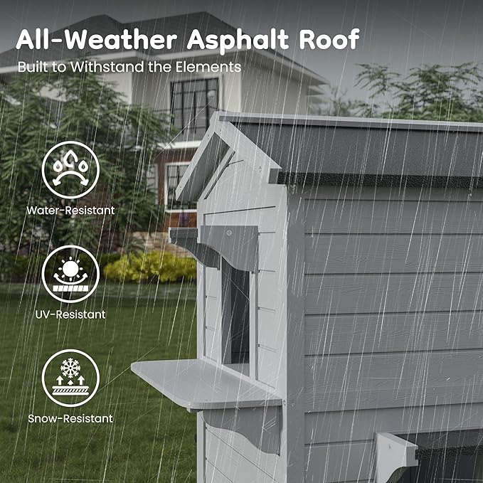 Outdoor Cat House for Multiple-Cats：Wooden Cat Shelter with Weatherproof Roof, Easy Access & Ventilation, Large Pet Catio for Feral Cats, Indoor Outside Use