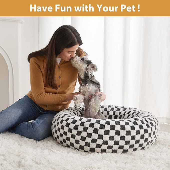 BFPETHOME Donut Dog Beds for Small Dog, Round Cat Beds for Indoor Cats, Calming Pet Bed for Puppy and Kitty with Non-Slip Bottom, Cute Fancy Puppy Bed Machine Washable Plush Fabric