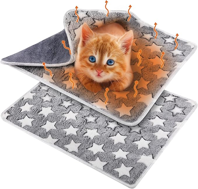 2 Pcs Warming Cat Pad Reflects Heating Dog Crate Self Warming Pet Pad Gray Nursing Cat Blankets Bed Mat for Newborn Kittens Puppies Elder Dog Washable(Large Star,24 x 18)