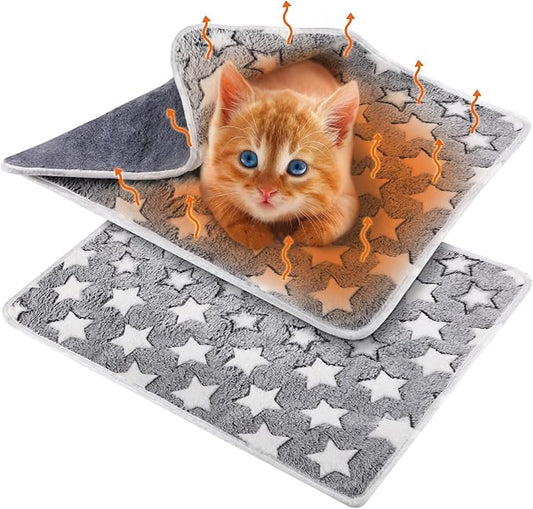 2 Pcs Warming Cat Pad Reflects Heating Dog Crate Self Warming Pet Pad Gray Nursing Cat Blankets Bed Mat for Newborn Kittens Puppies Elder Dog Washable(Large Star,24 x 18)
