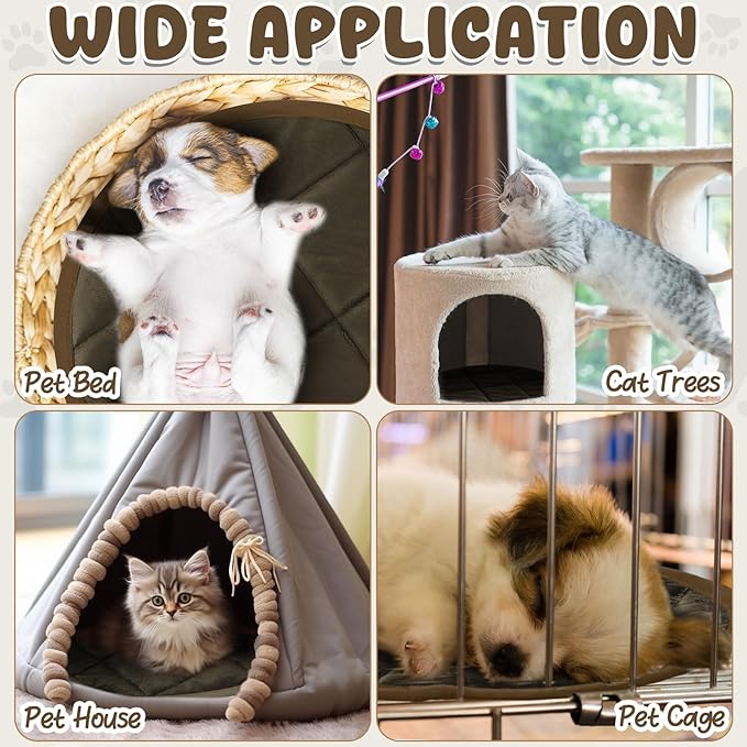 2 Pcs Cat Heating Pad Round 16 Inch Self Heating Cat Mat Washable Heated Bed Anti Slip Warming Pad Pet Bed Mat for Kennel Dog Crate Indoor Outdoor(Coffee,16 Inch)