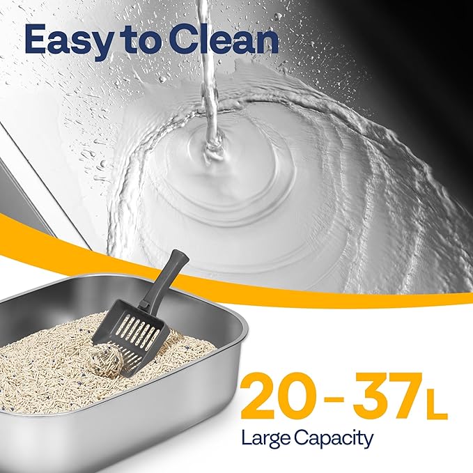 VIVOHOME XL Stainless Steel Cat Litter Box with Cover and Steps, 23'' x 17'' x 12'' Large Metal Litter Box for Cats with Scoop, Easy to Clean, Non-Slip, Ideal for Big or Multiple Cats, Dark Gray