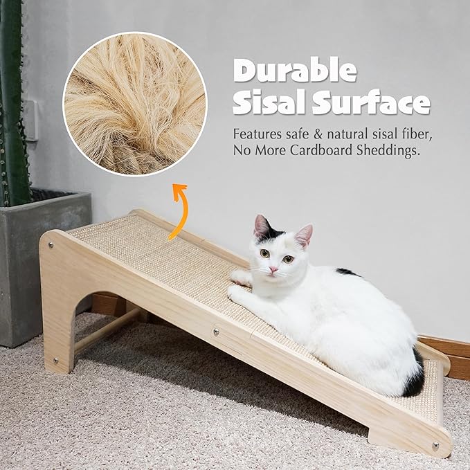 PETKARAY Cat Scratcher, Sisal Cat Scratching Ramp, L Shape Scratch Pad for Indoor Kitty, 27" Wall Furniture Protector with Mouse Toy