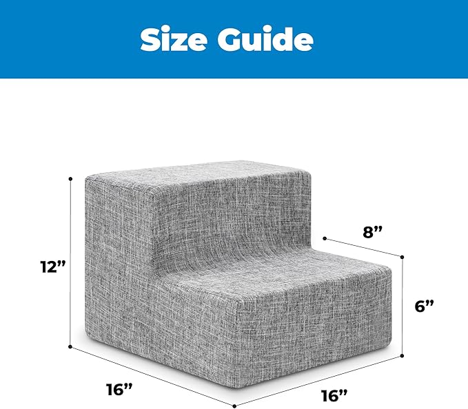Best Pet Supplies Dog Stairs & Steps - Foam Steps for Small Dogs & Cats, Non-Slip Indoor Balanced Pet Step Support, Dog Ramp, No Assembly, Ash Gray Linen, 2-Step (12-inch Height)
