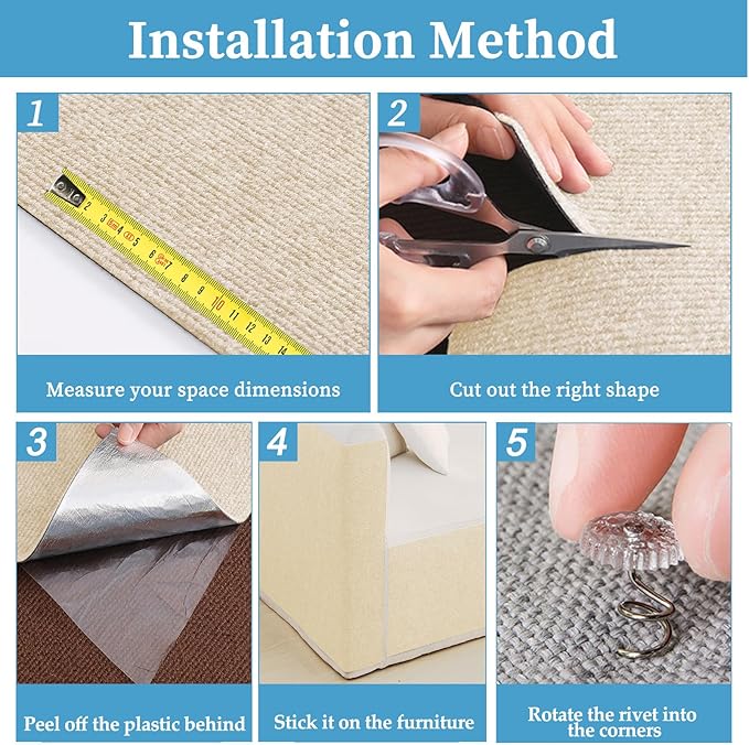 78.7"x15.8" Cat Scratching Mat - Trimmable Self Adhesive DIY Climbing Cat Scratcher Pad for Cat Tree Shelves and Post Cat Scratch Furniture Protector