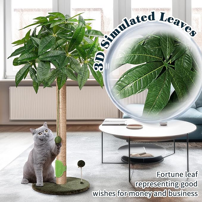 Cat Scratching Post 33" Tall Sisal Rope Cat Scratcher for Indoor Cats with Cat Toys Interactive Ball Self Groomer for Kittens Cats Adults