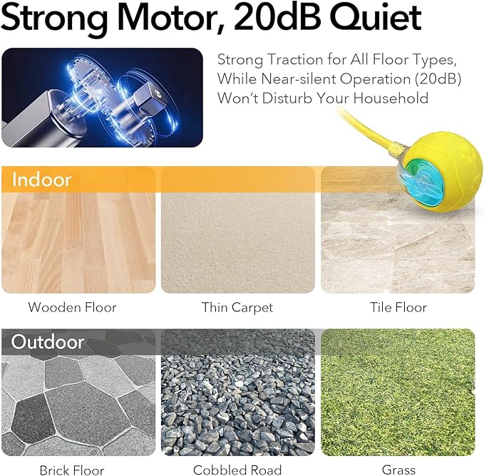 Automatic Cat Toy - Interactive Self-Moving Ball with Feather & Speedy Tail 3.0 Design, Electric Chase Toy for Cats, USB Rechargeable, Smart Obstacle Avoidance (Yellow, Feather)