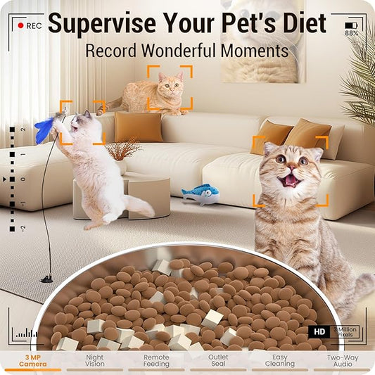 Automatic Cat Feeder with 2K HD Camera: 5G WiFi Automatic Dog Feeder with Sealed Outlet,Cat Food Dispenser with Freshness for Multiple Pets,Detachable for Easy Clean-21 Cup (5L Food Storage)
