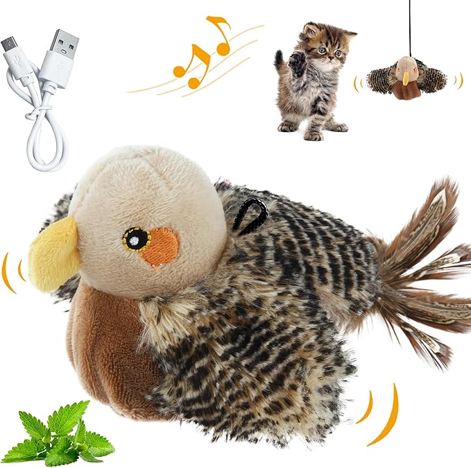Gigwi Flappy Bird Cat Toy for Indoor Cats, Rechargeable Lifelike Interactive Flapping Bird Cat Toy Tweet, Flapping Wings & Lively Chirping, Automatic Catnip Toys for Cats Kitten, Touch Activated
