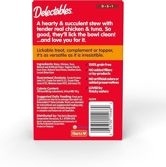 Hartz Delectables Stew Chicken & Tuna Lickable Wet Cat Treats, 30 Count