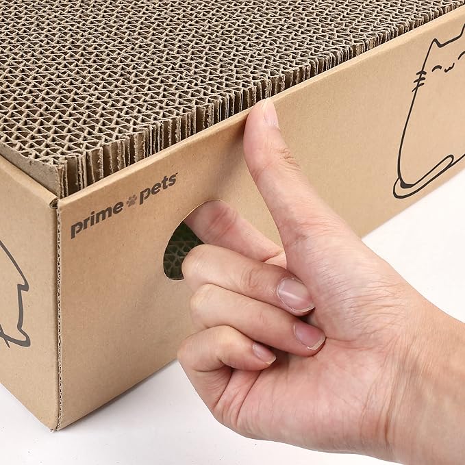 PrimePets Wide Cat Scratch Pad with Box, 5 Pack, XL, Reversible Scratcher Cardboard for Indoor Cats, 17x13x5'' Kitty Bed Scratching Board, Convenient Replacement Hole Design