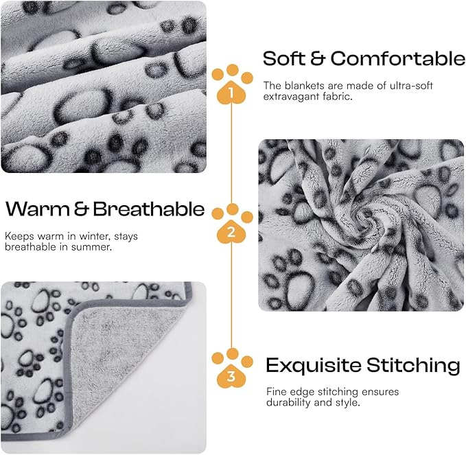 Luciphia 1 Pack 3 Blankets Fluffy Premium Fleece Pet Blanket Flannel Paw Printed Throw for Dog Cat Grey Paw Large(41"x31",Pack of 3)