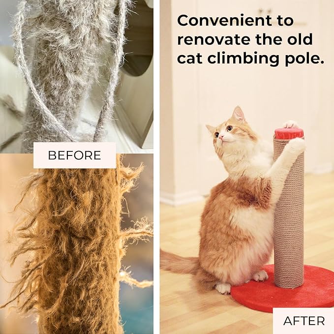 Nature Hemp Rope,sisal Rope for cat Scratcher,Rope for cat Scratch Post，cat Scratching Post Replacement,Cat Scratcher Replacement Rope Heavy Duty Jute Twine for Cat Tree and Tower, DIY (1/4inch,66FT)