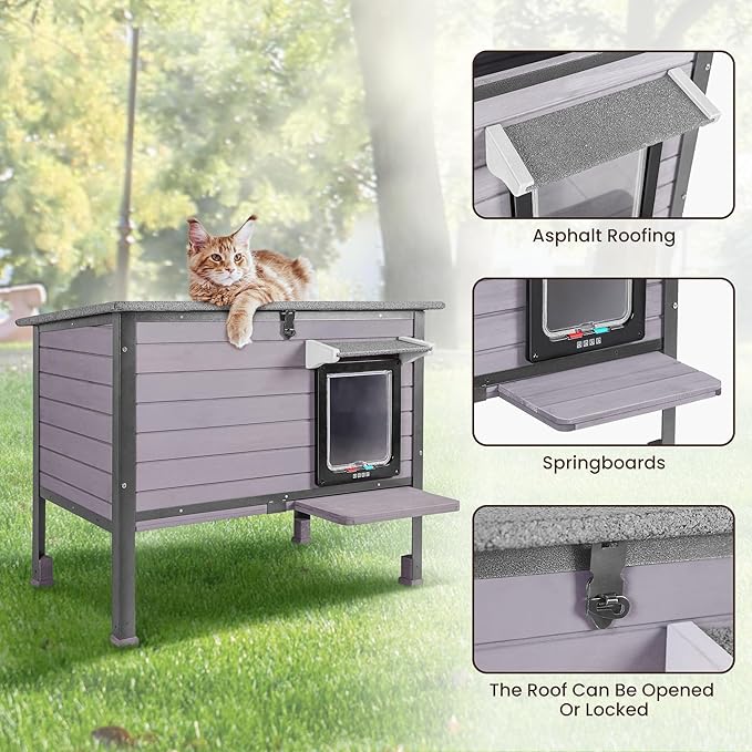 Outdoor Cat House,cat Houses for Outdoor Cats Rainproof All Round Metal Frame Wooden Condos, Indoor and Outdoor Use for Rabbit,Small Animal Feral Cat Shelter