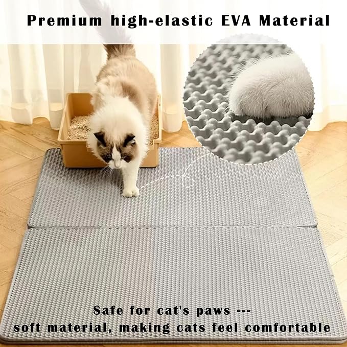 HCY&WLD 2-Pack Cat Litter Mat, Double Layer Honeycomb Waterproof Urine Proof Non-Slip Litter Trapping Mat, Less Waste, Easy to Clean Cat Litter Box Mat, Kitty Indoor Supplies (Gray, 24x18 Inches)