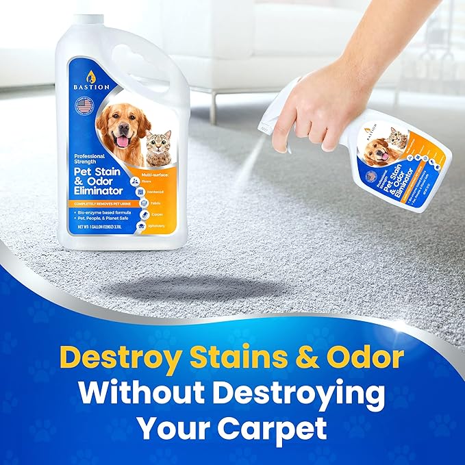 Pet Stain Remover & Odor Eliminator Spray - Professional Strength Formula - Enzyme Powered Carpet Cleaner Solution - Natural Deodorizer - Bio-enzymatic - Dog, Cat Urine Destroyer - Dye Free 32oz Spay