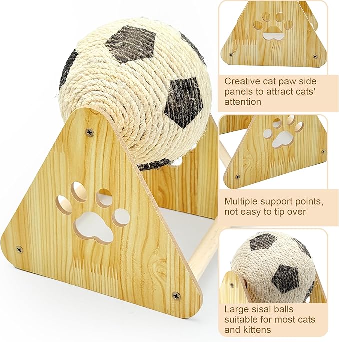 Durable Spinning Cat Ball Interactive Exercise Toy, Natural Sisal Cat Scratching Ball with Stable Stand, Cat Scratcher Toy for Cats & Kittens