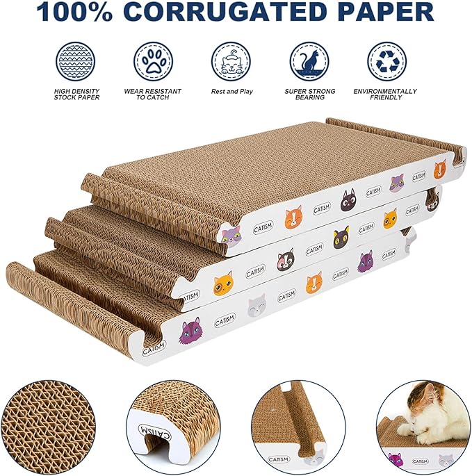 CATISM Cat Scratcher Cat Scratching Board - Foldable - Triangle, 6 Usable Sides Scratchers for Indoor Cats, Durable Recyclable Cats Cardboard Vertical(Pack of 3)