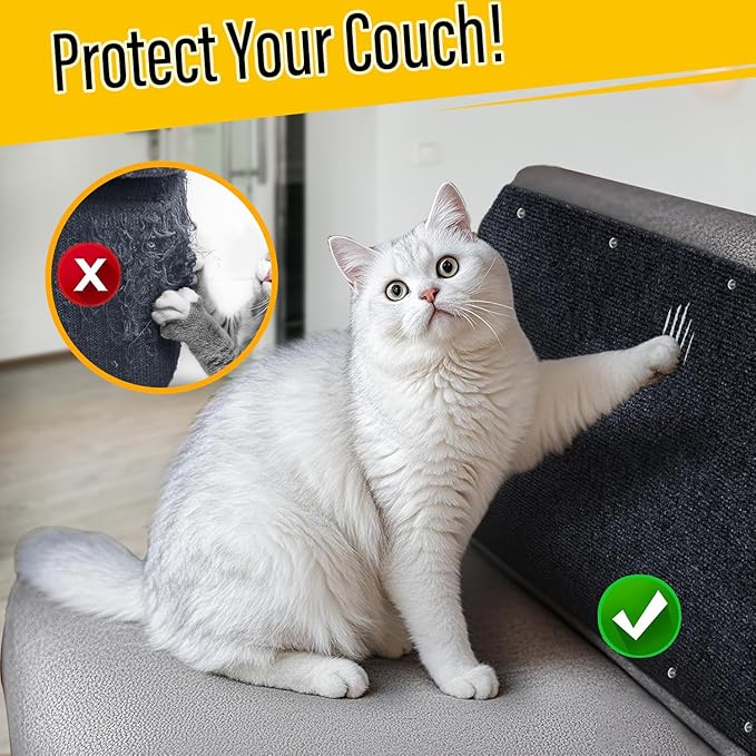 Cat Scratch Couch Furniture Protector, Adhesive Cat Scratch Pad Deterrent for Furniture, DIY Climbing Scratcher for Indoor Cats (Dark Grey, 39.3x15.8 in)