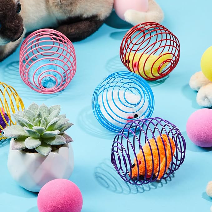 Jecery 5 Pcs Cat Spring Balls Stretchable Springs Toys Rolling Balls Colorful Playful Coils Interactive Spring Action Toy Caged Rats for Kitten Cat Pet Supplies Indoor (Mouse,Multicolor)