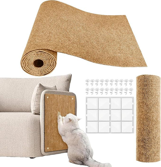 Cat Scratch Couch Furniture Protector, Adhesive Cat Scratch Pad Deterrent for Furniture, DIY Climbing Scratcher for Indoor Cats (Khaki, 78.7x15.8 in)