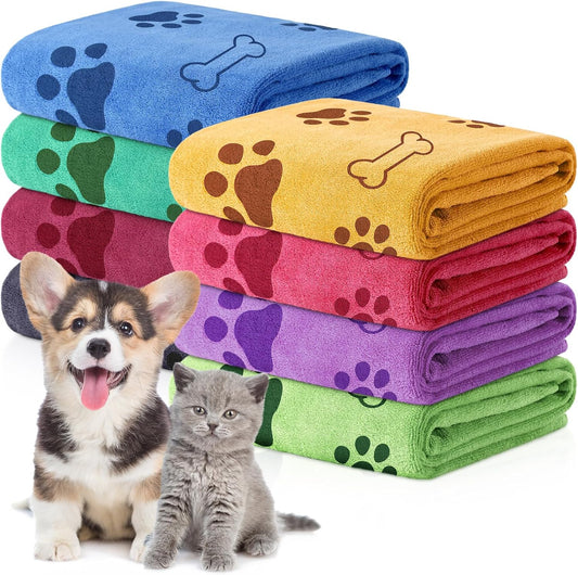 Chumia 8 Pcs Dog Towels for Drying Dogs Cats Pet Towels Bulk Puppy Microfiber Quick Drying Paw Bath Bathing Supplies Absorbent for Medium Pets(Colorful,18 x 28 Inch)